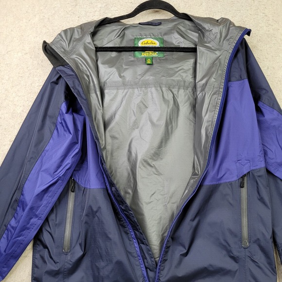 Cabelas Rain Jacket Mens S Blue Full Zip Colorblock Nylon Hooded Outdoor - Picture 6 of 13